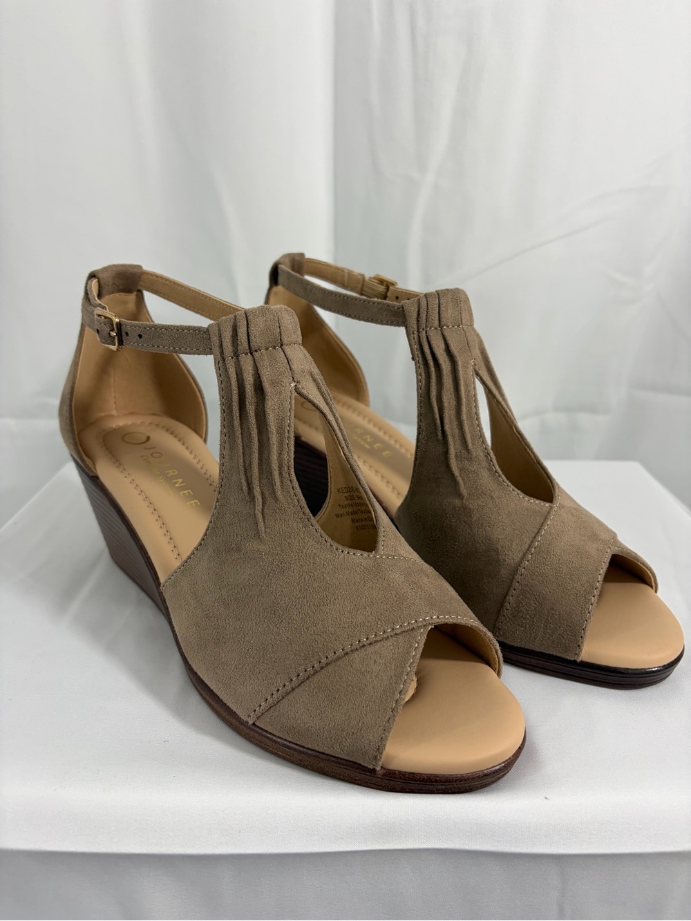 Wedge Sandals - Taupe Suede Women's Ankle Strap